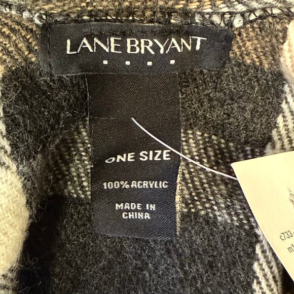 Lane Bryant open front tie waist flannel poncho plaid black white tan One Size - Picture 3 of 5